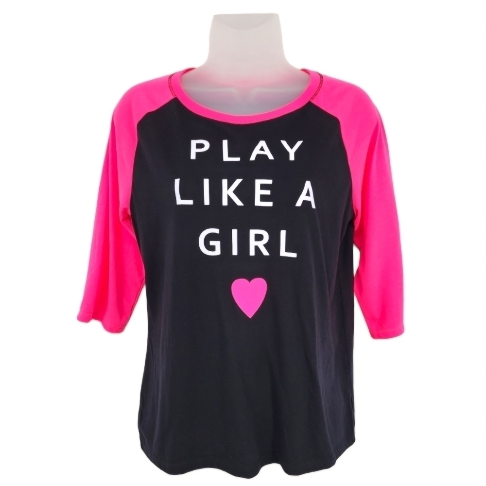 Girls Pink Baseball Tee Style Graphic Top XL